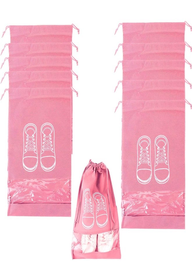 PLENARO Shoe Bags Pouches Travel,Shoe Bags for Storage at Home, Essential Shoes Cover and Organizer for Travelling,Travel Shoe Pouch with Large Window (Pink, Pack of 10 (L)) - Image 1